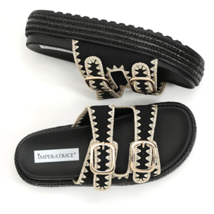 Sandali platform in simil pelle con fibbie color oro