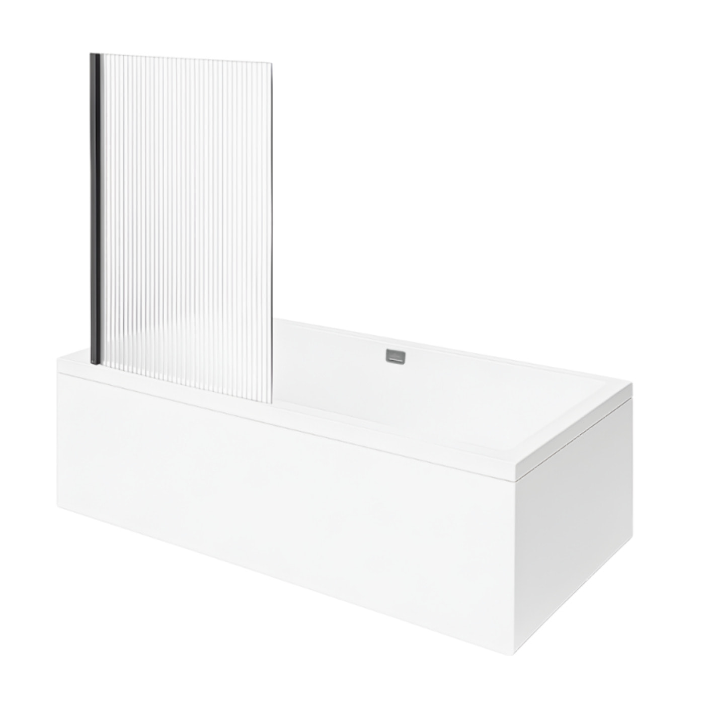 Baignoire droite VILLEROY ET BOCH Collaro Blanc mat  vidage et trop plein chrome + Pare bain AURYS Raywall noir mat