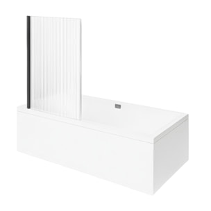 Baignoire droite VILLEROY ET BOCH Collaro Blanc mat  vidage et trop plein chrome + Pare bain AURYS Raywall noir mat