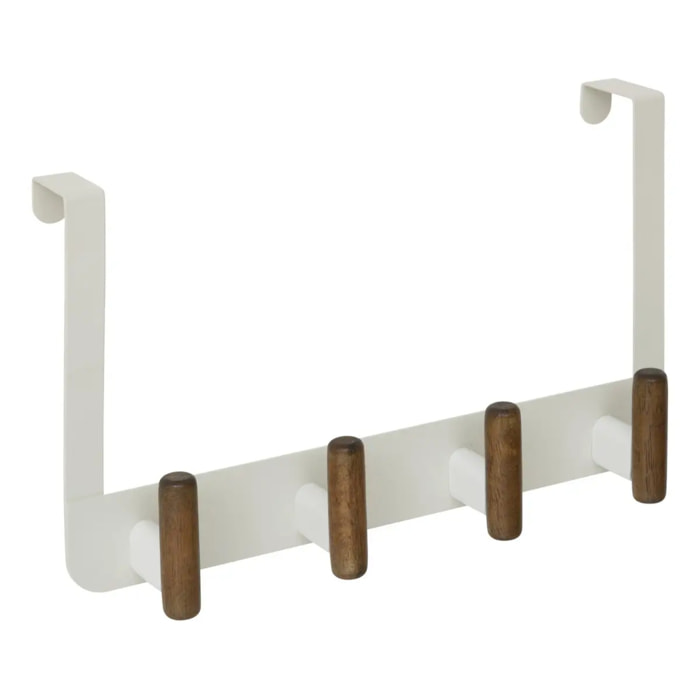 Patère accroche-porte 4 crochets Cassie beige et bois