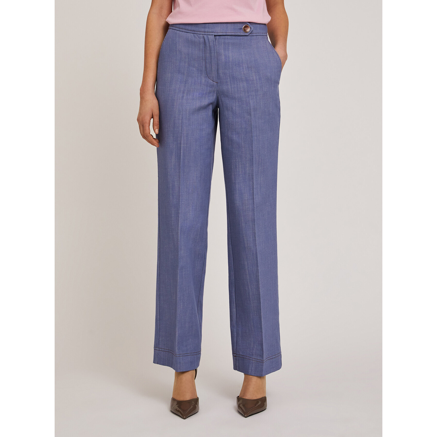 Motivi - Pantaloni wide in tela di cotone - Azzurro