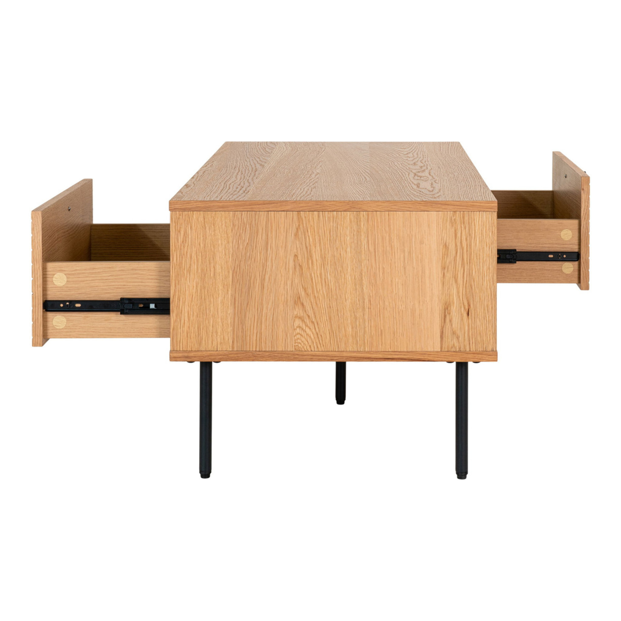 Tavolino da salotto Kyoto in rovere con cassetto e gambe nere 50x100x45 cm