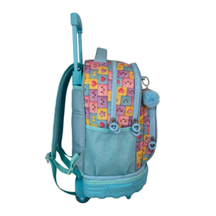 Trolley Fisso Compatto Doppio Corpo Grande Capacità Blin Blin Faces. Schienale e spallacci regolabili e imbottiti. Con accessorio pom pom.