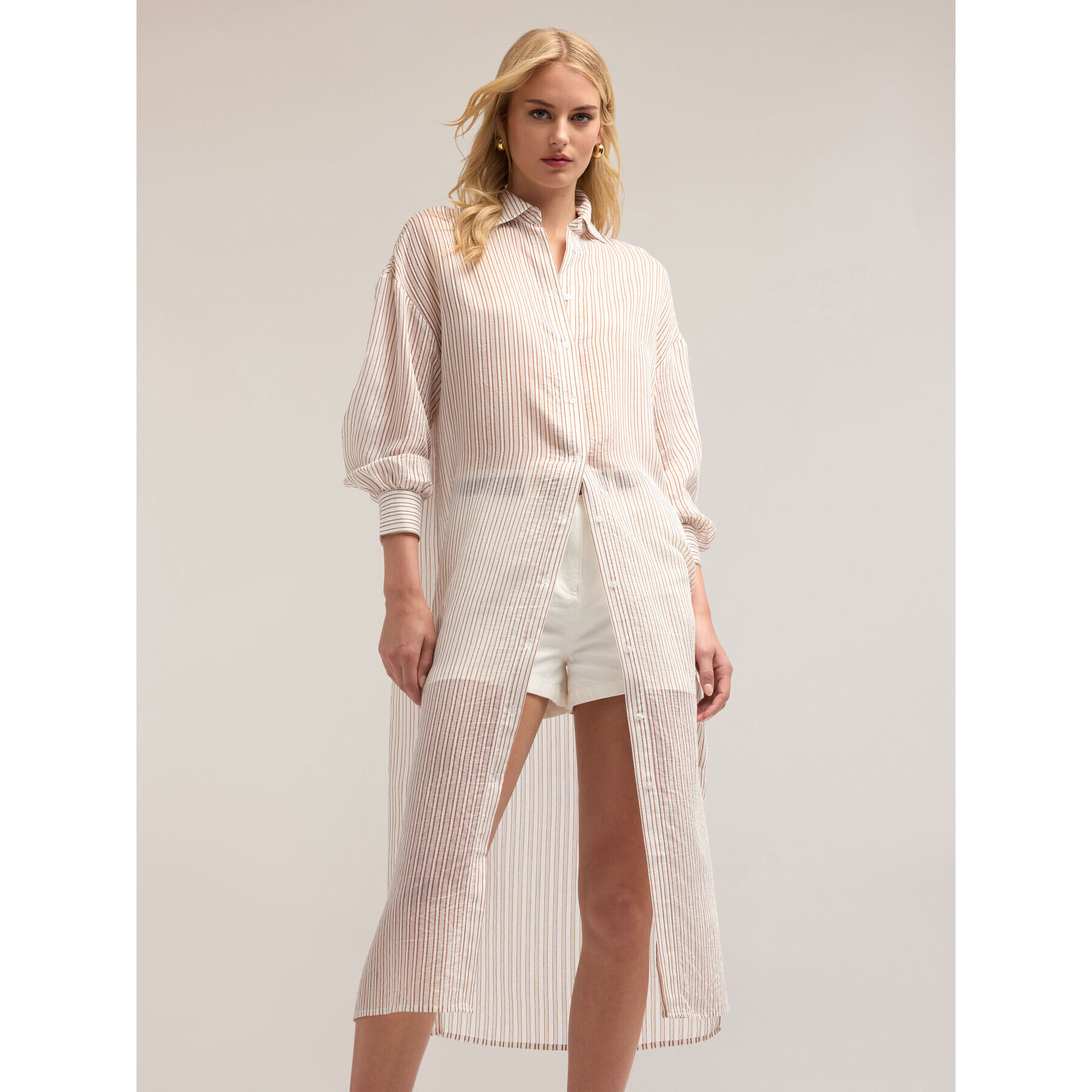 Motivi - Camicia lunga gessata - Beige