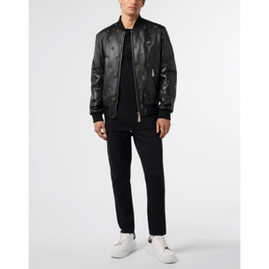 PHILIPP PLEIN Embroidered Nappa Leather Bomber Monogram Monogram