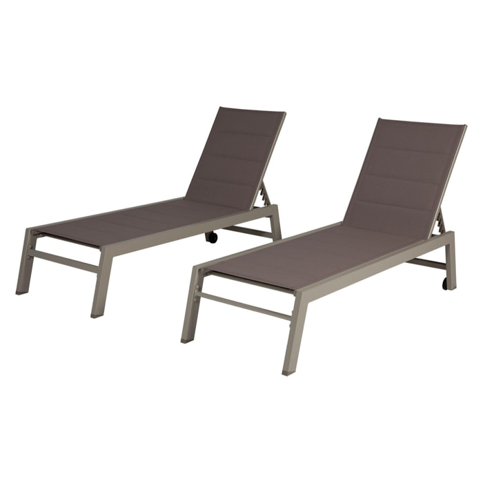 Lot de 2 bains de soleil BARBADOS en textilène taupe - aluminium taupe