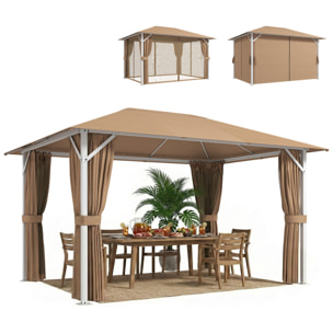 para Jardín 3x4 m, Pabellón de Jardín Gazebo con Techo Ventilado, 4 Paredes Laterales y 4 Mosquiteras, UPF50+, Estructura de Metal, Carpa para Exterior, Terraza, Patio, Caqui