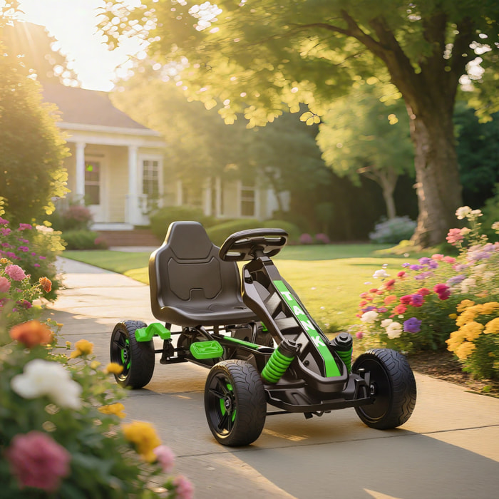 Kart à pédales enfant - Go Kart - carter chaine fermé - marche AV AR - métal plastique noir vert