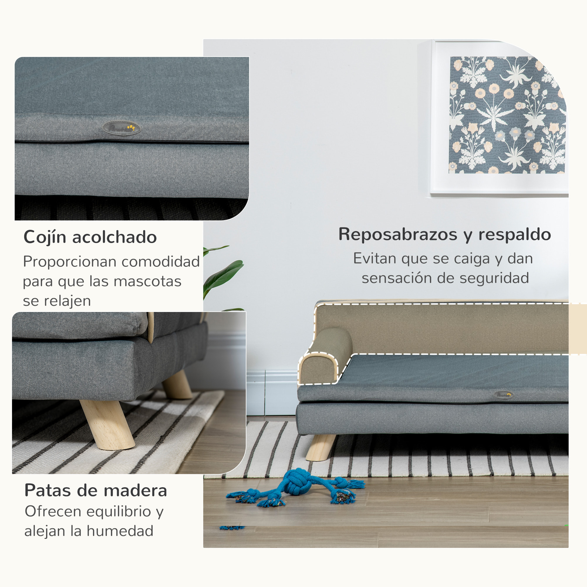 Sofá para Perros Grandes y Medianos, 100x62x32 cm, Cama Elevada para Perros, Tapizada en Chenilla, con Cojín Lavable y Patas de Madera de Pino, Gris Oscuro