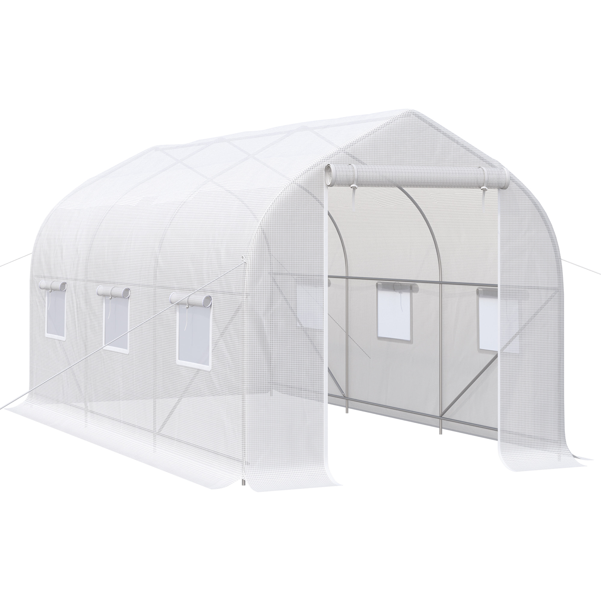 Serre tunnel de jardin 8 m² - 2 portes, 6 fenêtres - métal galvanisé bâche PE blanc