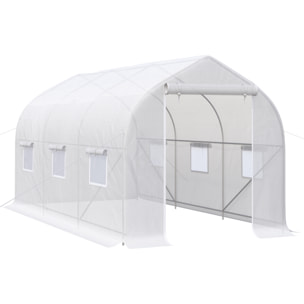 Serre tunnel de jardin 8 m² - 2 portes, 6 fenêtres - métal galvanisé bâche PE blanc