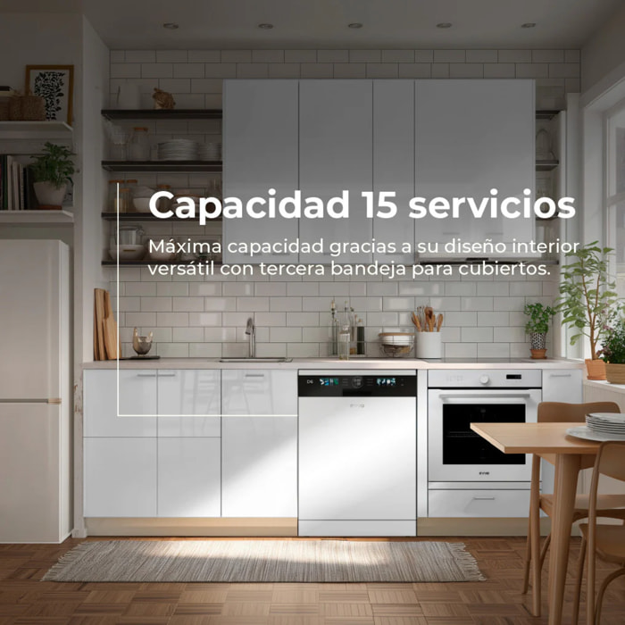 Lavavajillas EVVO D6 60cm, 15 Cubiertos, Clase B, Apertura Auto, Luz UV, Blanco