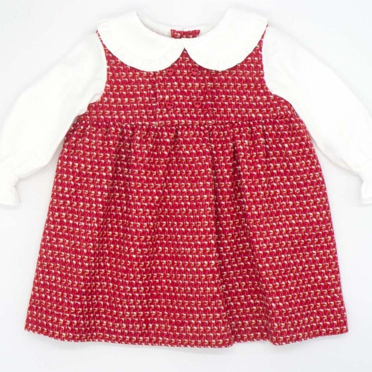 Vestido tweed brillo con cuello y mangas viella blanca