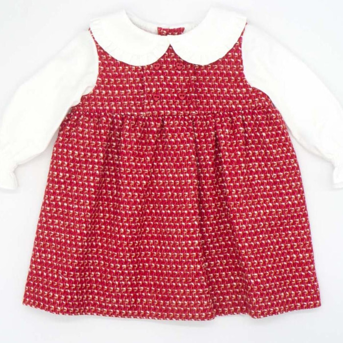 Vestido tweed brillo con cuello y mangas viella blanca