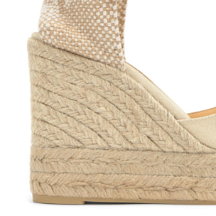 Alpargata de cuña 8 cm en lona de algodón con talonera trenzada y pulsera al tobillo