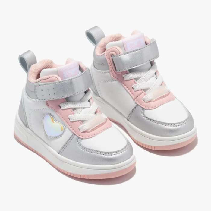 Zapatillas Altas de Bebé Con Luz Corazón Plata