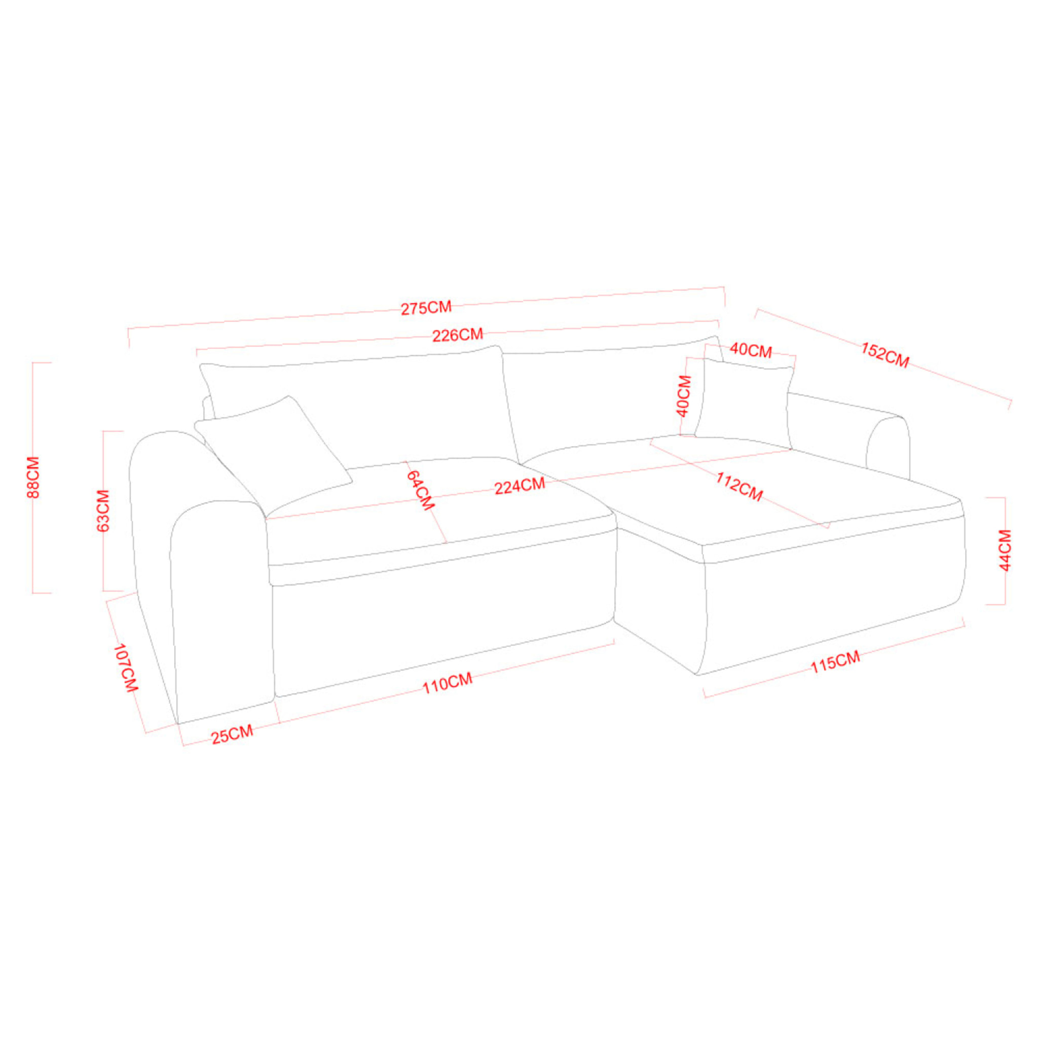 Canapé d'angle convertible terracotta 4 places tissu bouclé + coffre OLIZE