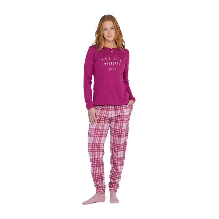 Pigiama donna sunday in caldo cotone felpato con collo due bottoni Noidinotte
