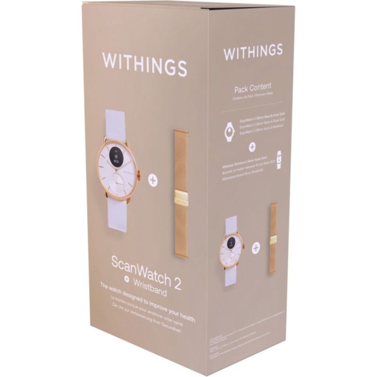 Montre santé WITHINGS ScanWatch 2 Rose Gold 38mm + bracelet milanese offert