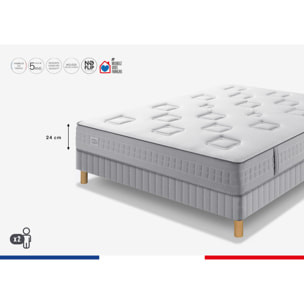 Ensemble CHALLENGE matelas H24 ressort ensachés, très ferme, sommier