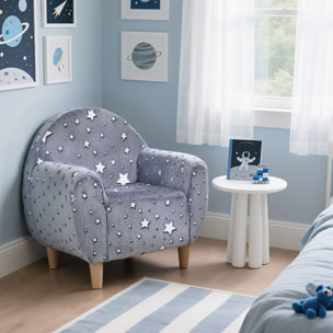 Fauteuil enfants canapé pour enfants phosphorescent avec motif étoilé, gris