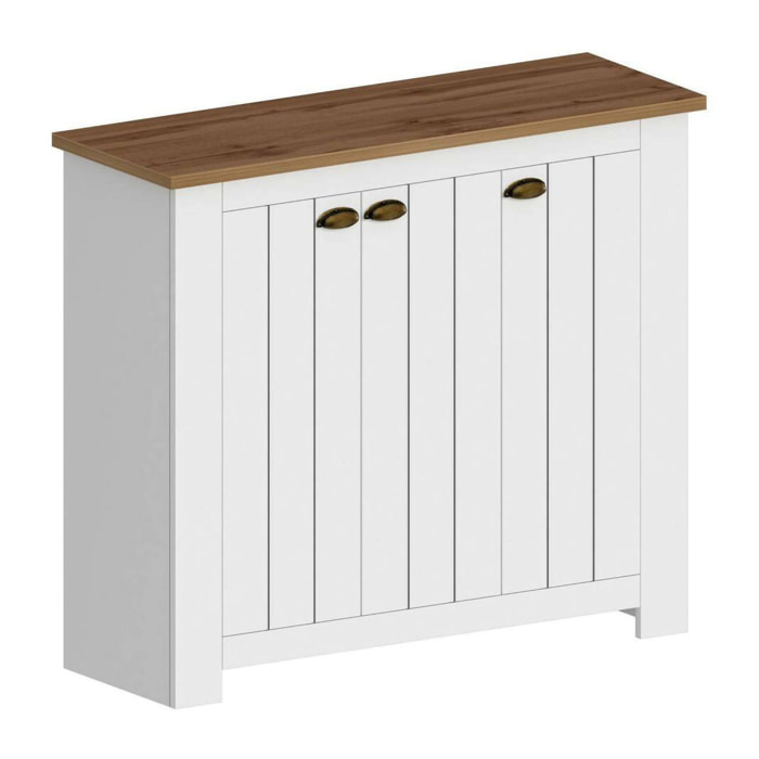Scarpiera Seprio, Porta scarpe salvaspazio a 3 ante, Armadio multifunzione da ingresso, 114x42h100 cm, Bianco e Rovere
