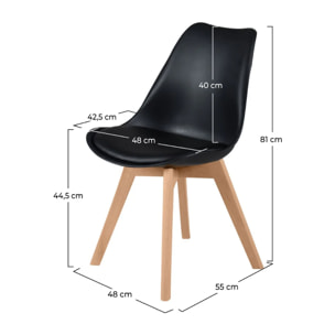 Lot de 2 chaises noires et pieds bois - Skandi