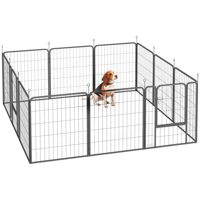 Parque para Perros de 12 Paneles, 68x80 cm, Corral Plegable para Perros Medianos con Puertas, Cierre y Estacas, para Interior y Exterior, Negro