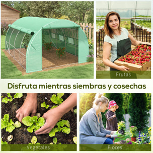 Invernadero de Exterior 4x3x2 m Invernadero de Túnel con Puerta y 8 Ventanas de Malla Enrollables Invernadero de Huerto para Patio Jardín Verde
