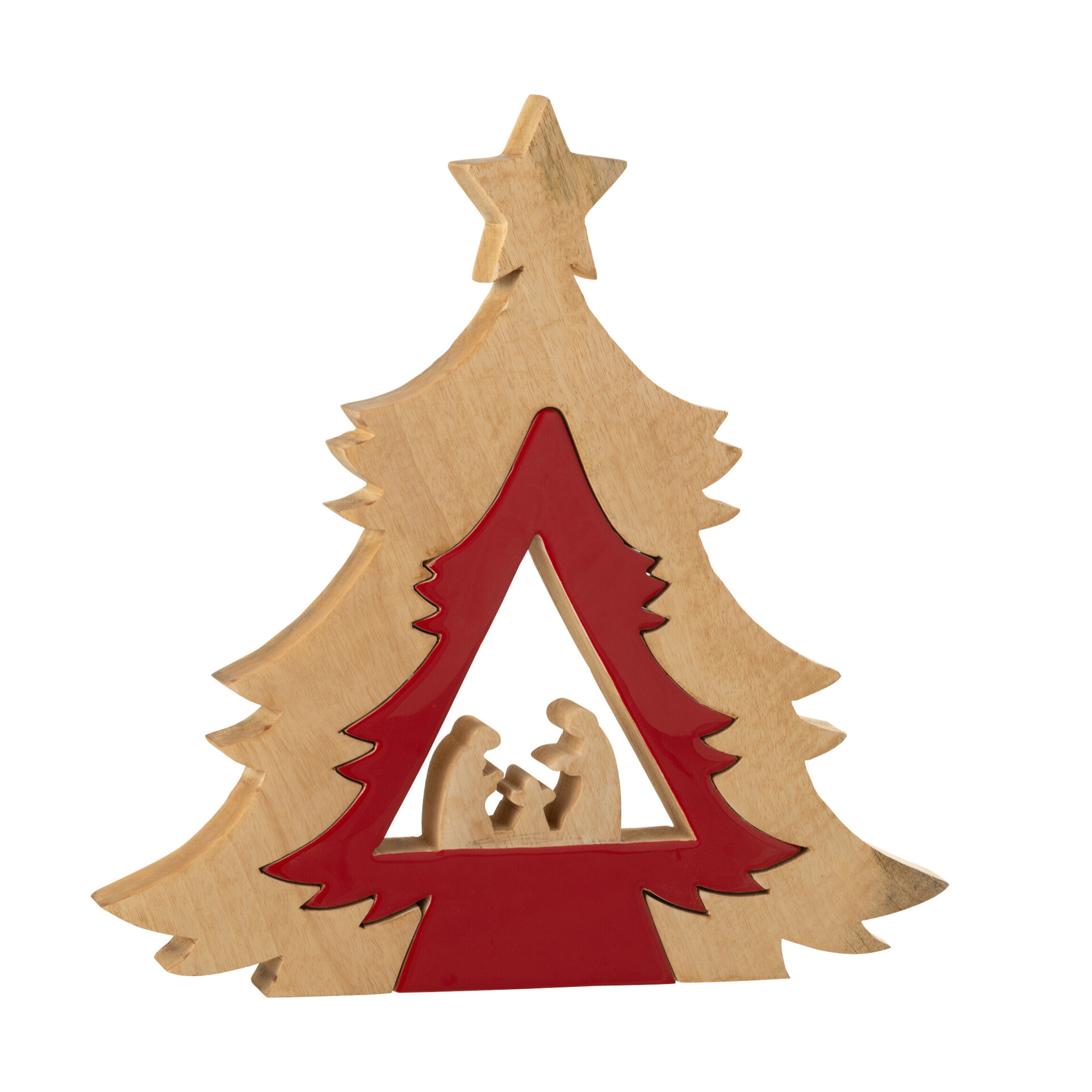 J-Line décoration Crèche Noël - bois - rouge/naturel