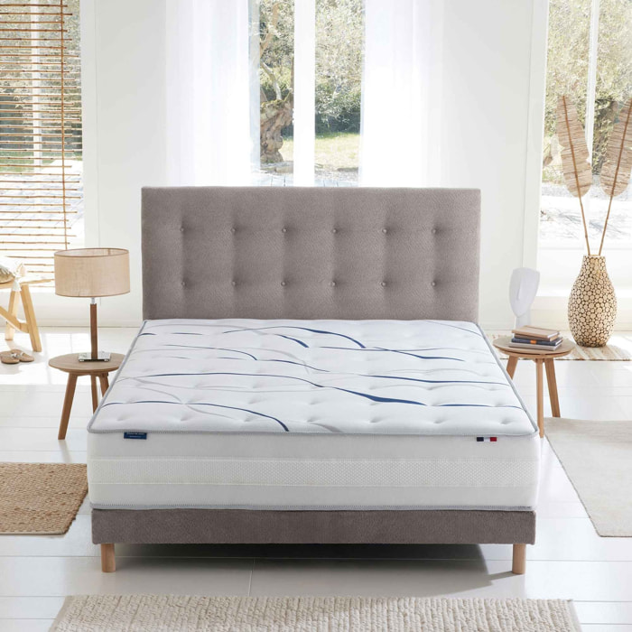 Ensemble matelas mémoire de forme MEMORIA avec sommier, chenille bouclettes gris clair