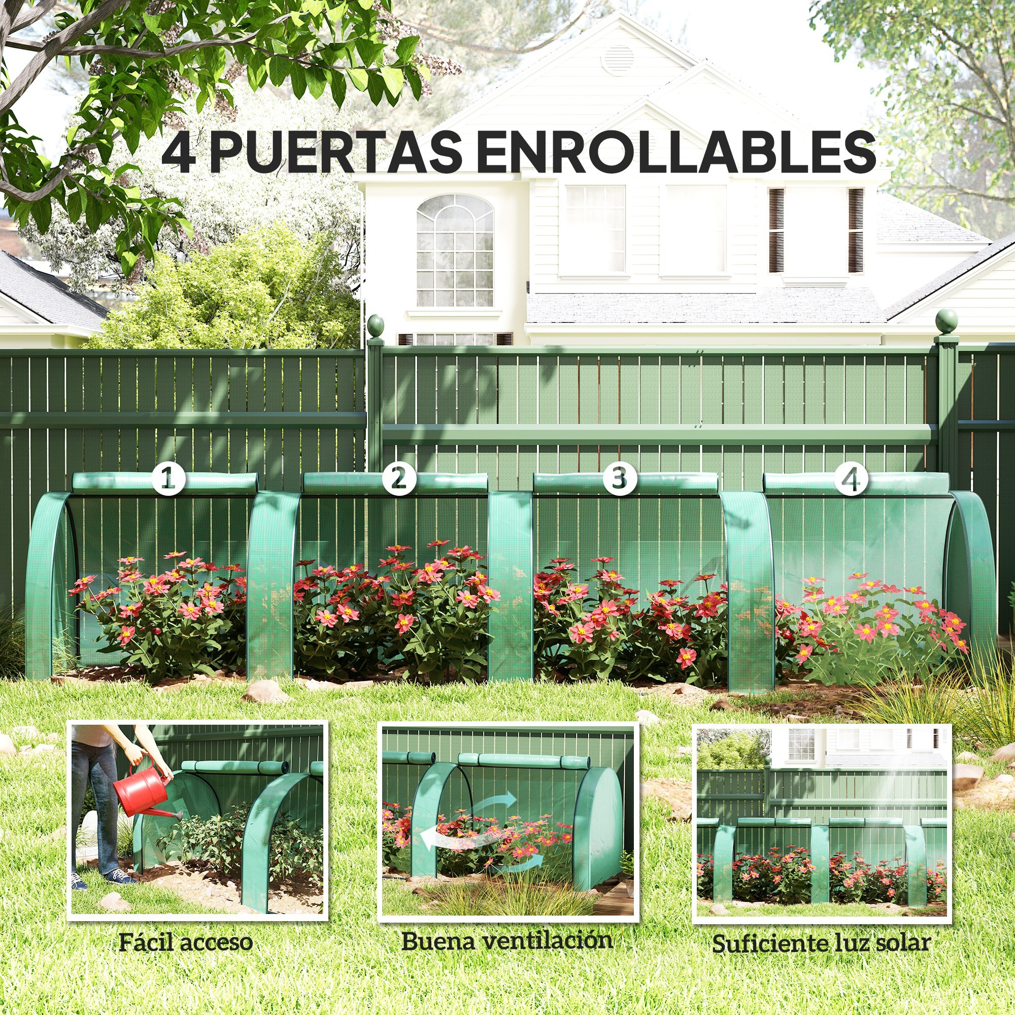 Invernadero Pequeño 395x100x80 cm Invernadero de Jardín con 4 Ventanas Enrollables Marco de Acero para Cultivos Plantas Flores Verde