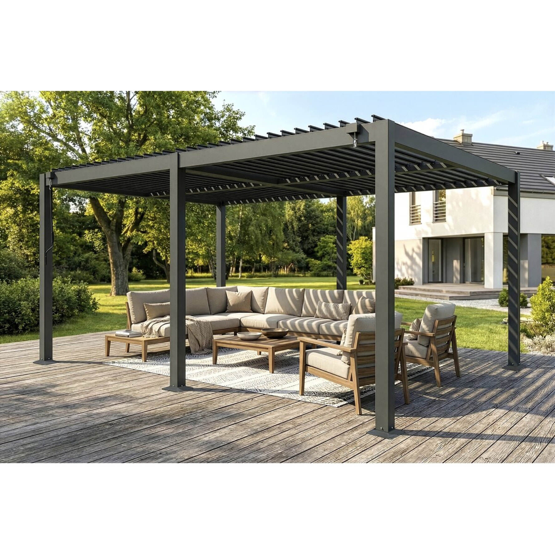 Pergola bioclimatique autoportante en aluminium "Kensington" - 3 x 5 m - Gris