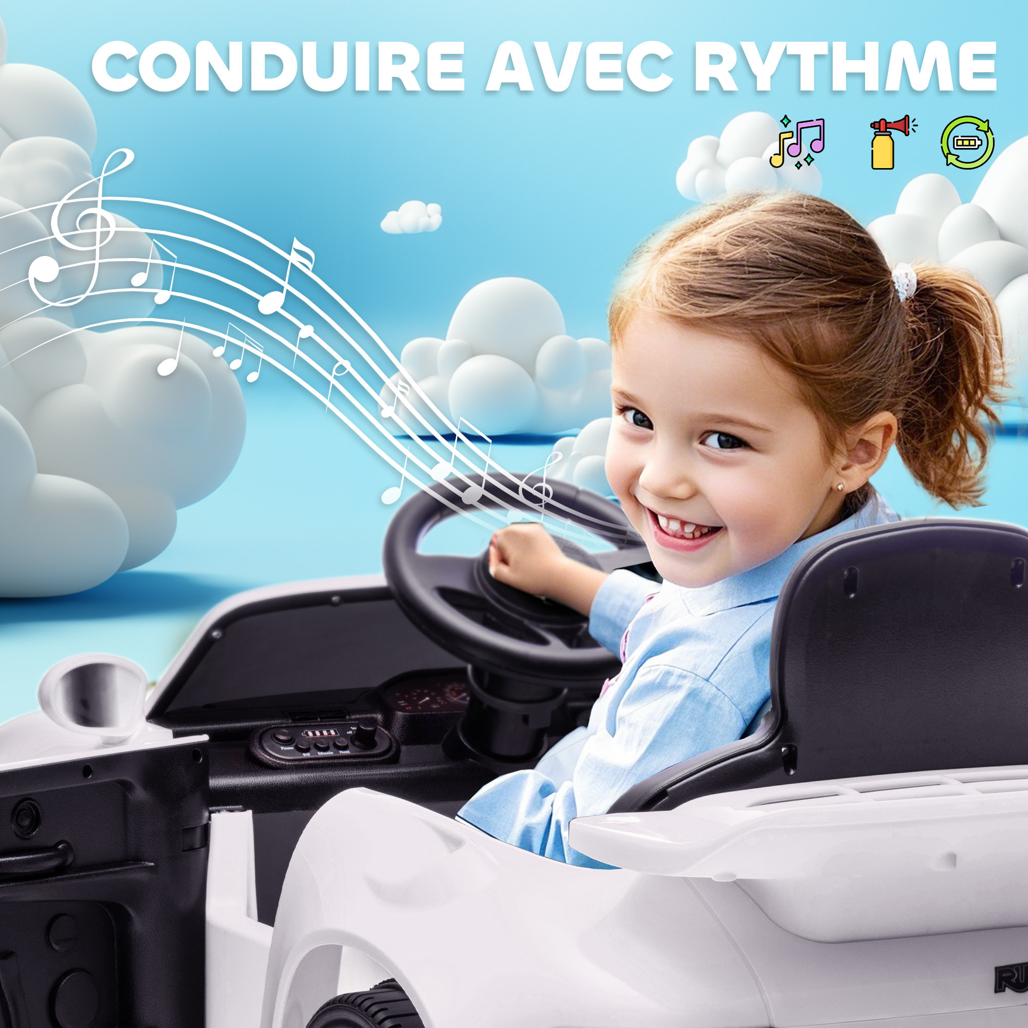 Voiture électrique enfant licence officielle RUF CTR 2017 12V 5Km/h max. télécommande nombreux effets blanc