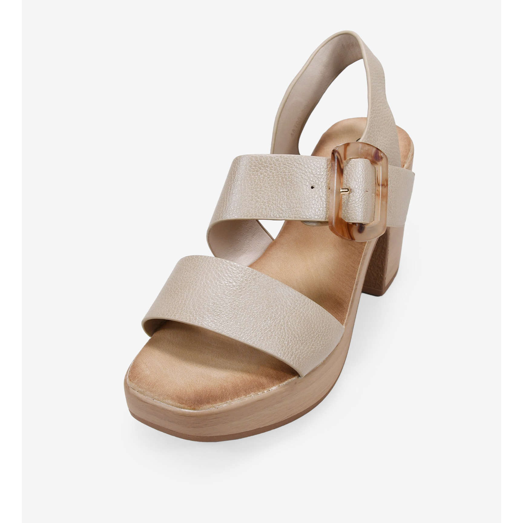 Sandalias de tacón taupe con hebilla