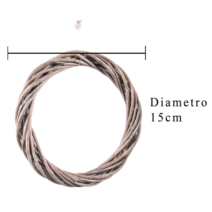 Coroncina Grigia Di Rattan. Larghezza 15 Cm - Pezzi 12 - 15X2,5X15cm - Colore: Grigio - Bianchi Dino - Cesteria