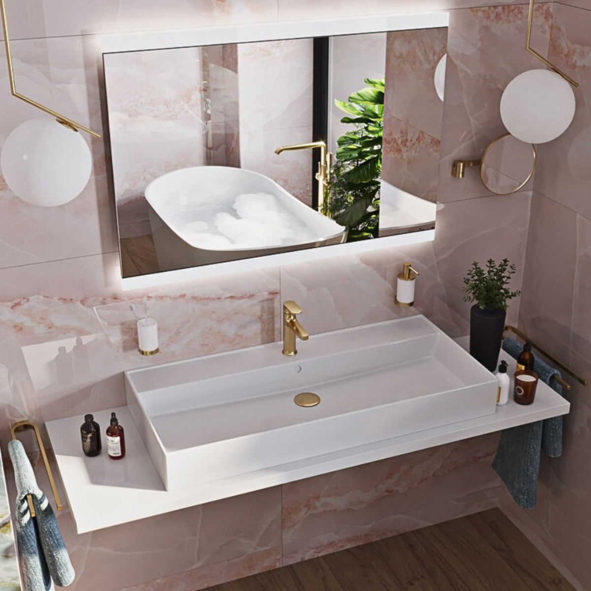 Dark set mitigeur lavabo à levier + mitigeur cuisine avec bras pivotant, or brossé (SATBSDA271BZ)