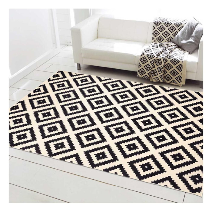 Tapis Kihe Noir et blanc motif géométrique scandinave