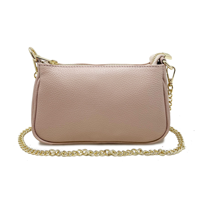 Chicca Borse - Tracollina Clutch Donna in Vera Pelle - Colore Rosa Nudo