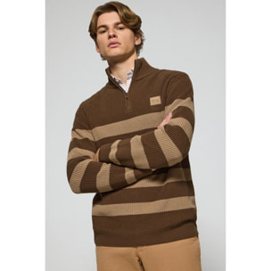 Maglione Julen marrone e sabbia a righe con logo Polo Club