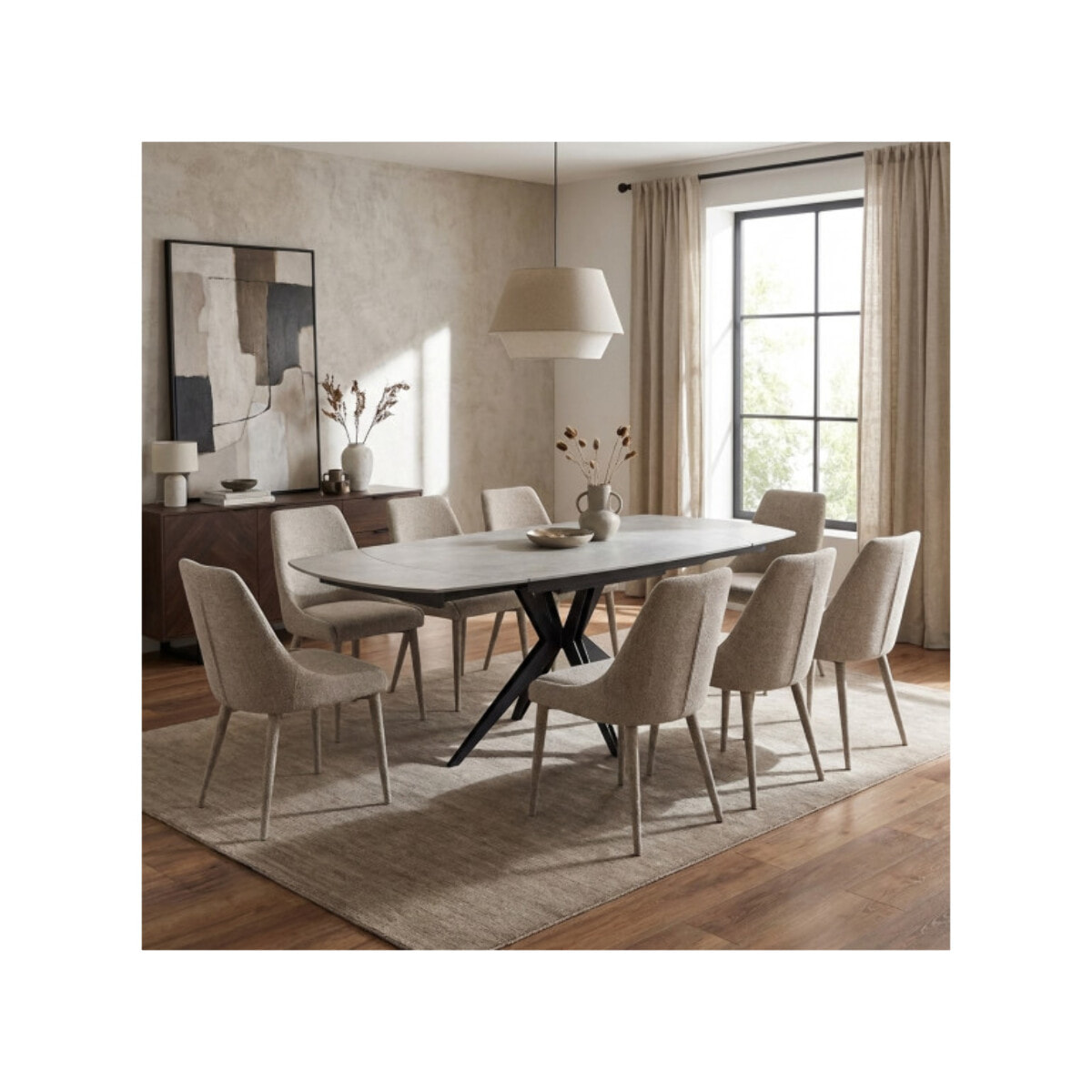Table de repas ovale extensible 130 à 190 cm en céramique gris - SOPHIE