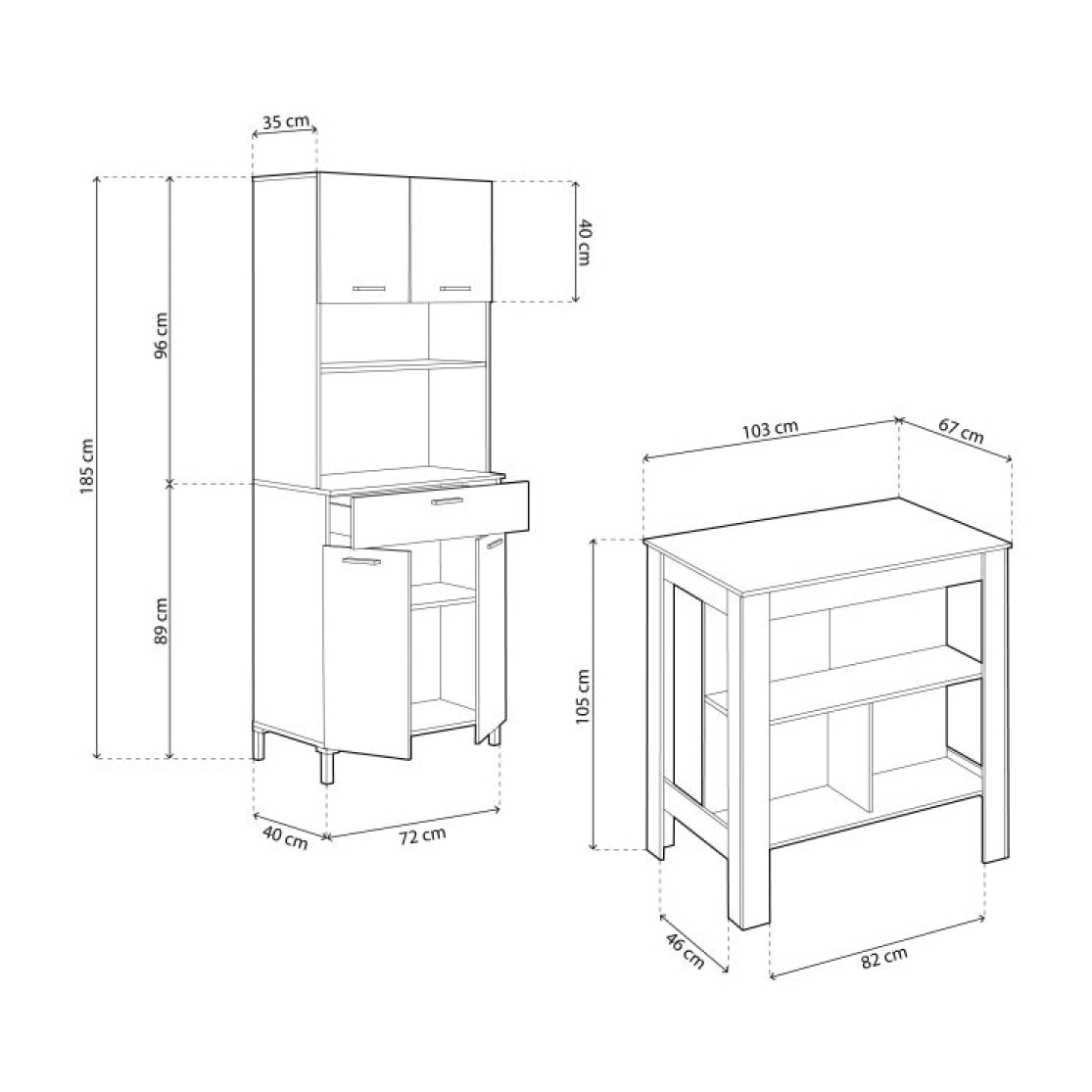 Pack alacena con mesa alta Nitza Blanco Artik (Blanco Mate) - Natur