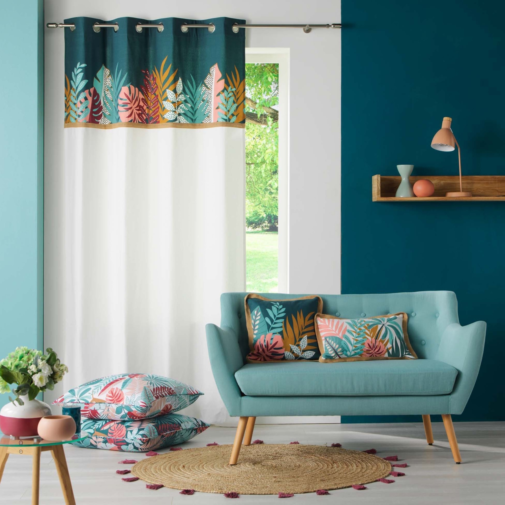 Rideau exotique en coton et jute - Blanc