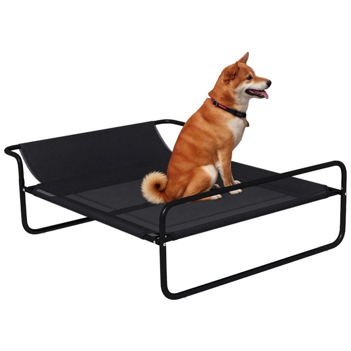 Cama Elevada para Perros, Refrescante y Transpirable, Cama para Perros Pequeños, 106x81x33 cm, Malla de Textilene, Reposacabezas Inclinado, Marco de Metal, para Interior, Exterior, Negro