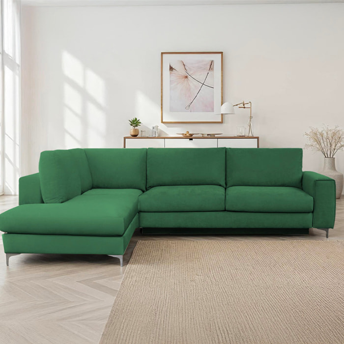 Canapé d'Angle Gauche Velours Fiesole, 3 Places, Couchage Intégré, Coffre de Rangement, Housse Déhoussable