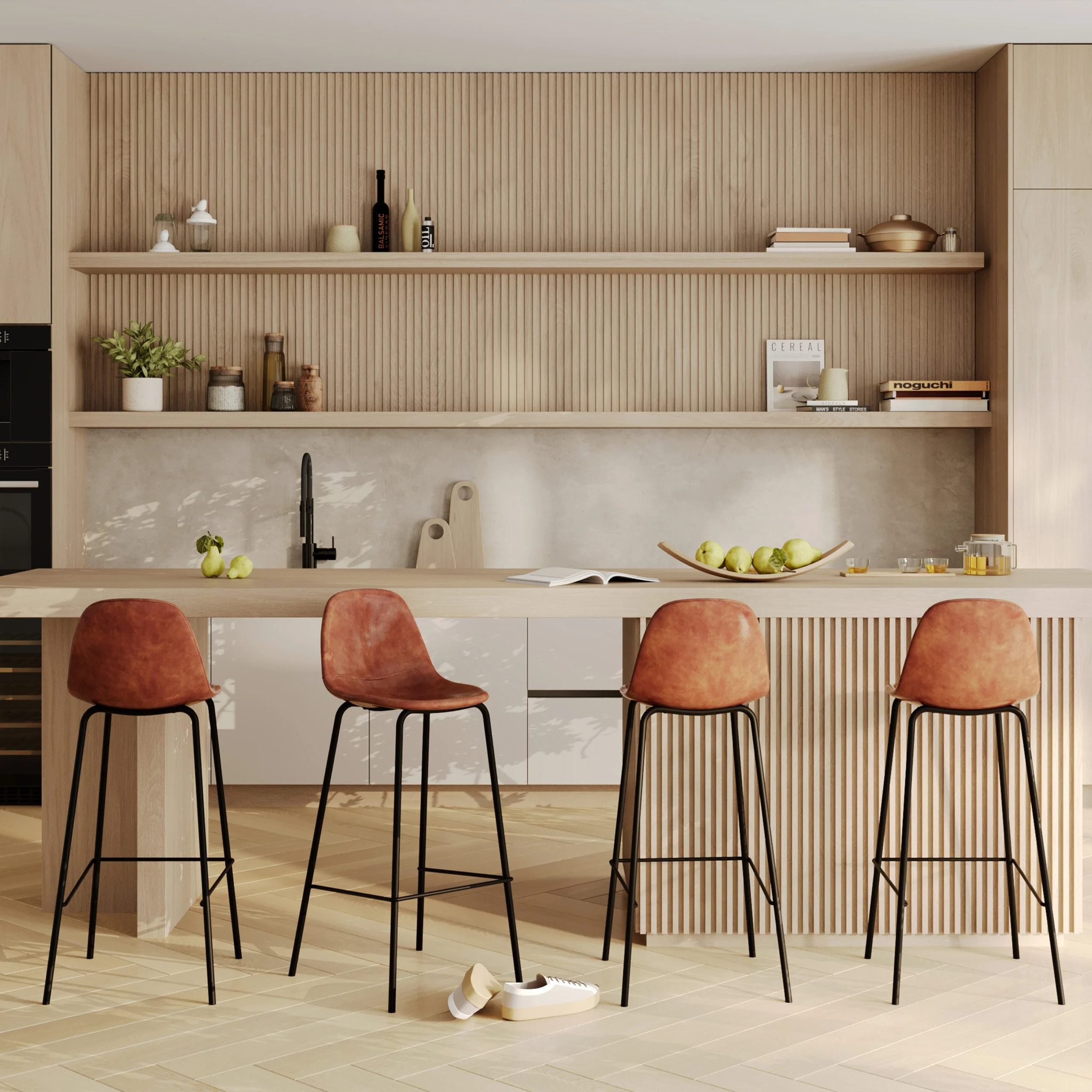 Lot de 2 chaises de bar 75 cm en cuir synthétique camel - Henrik