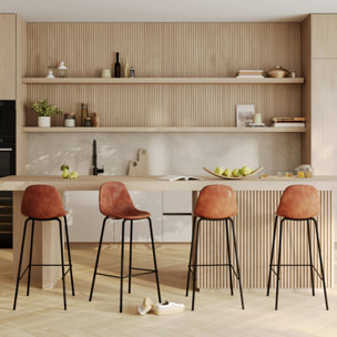 Lot de 2 chaises de bar 75 cm en cuir synthétique camel - Henrik