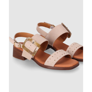 Sandalias de Serraje - Beig - Tacón: 4 cm
