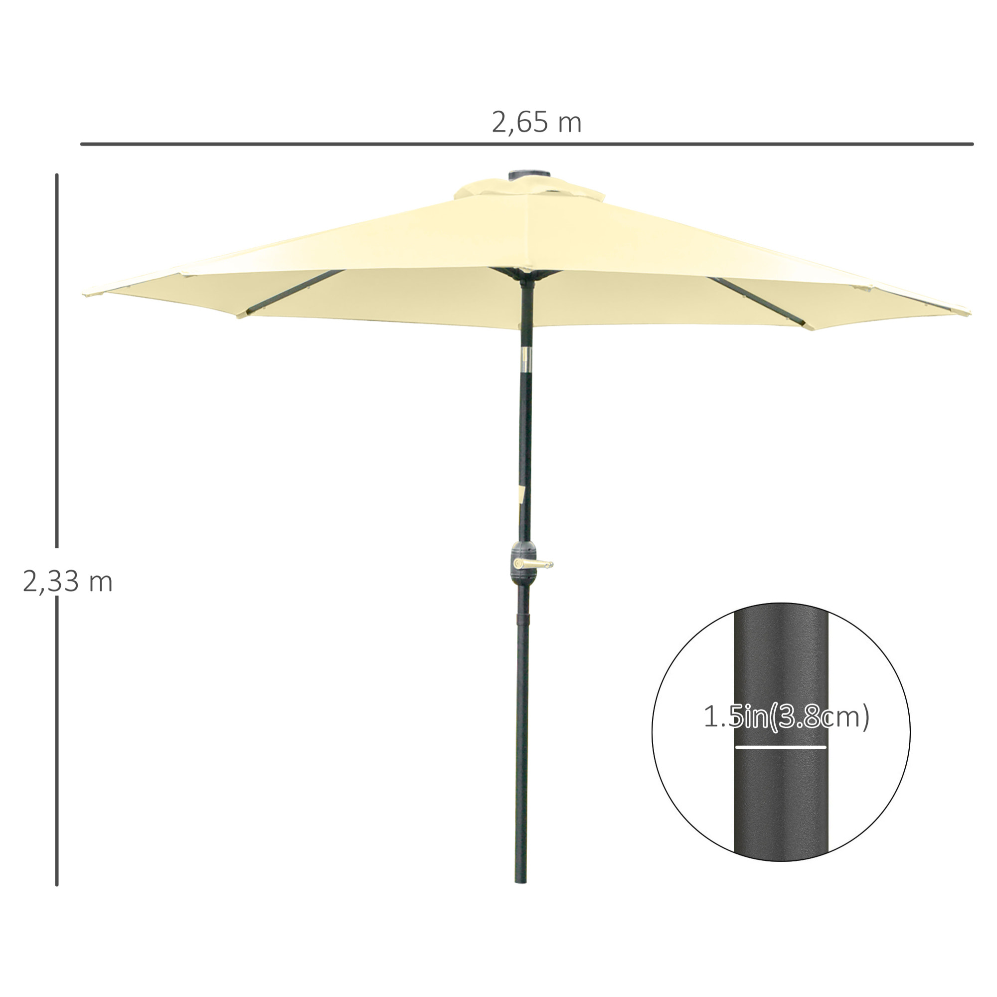 Sombrilla Terraza Exterior Ø265 cm Sombrilla de Jardín con 32 Luces LED Solares Poste de Acero y Manivela Parasol Inclinable para Patio Terraza Beige