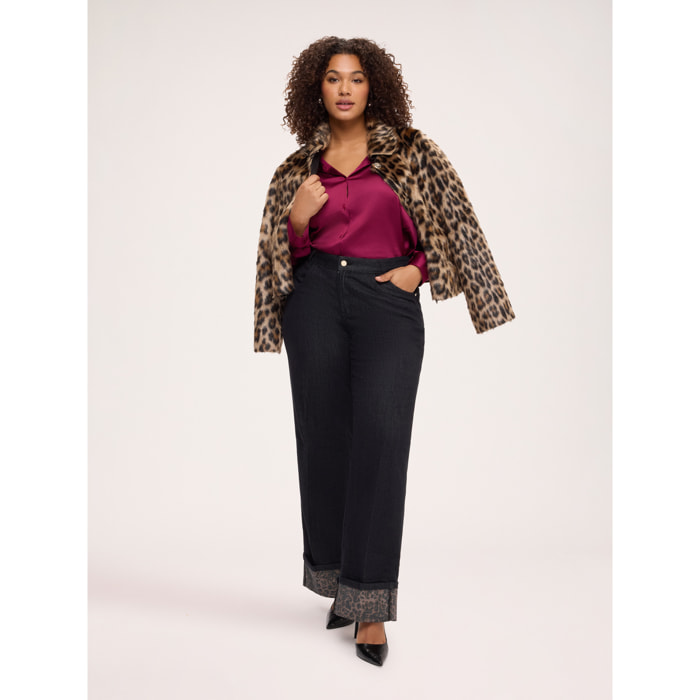 Fiorella Rubino - Jeans regular con risvolto animalier - Nero